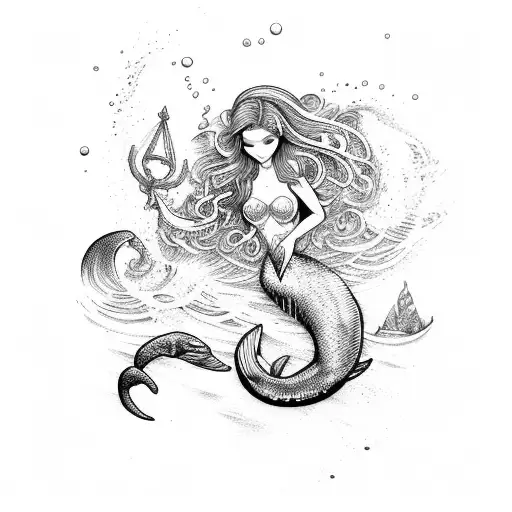 Mermaid Poseidon And Waves