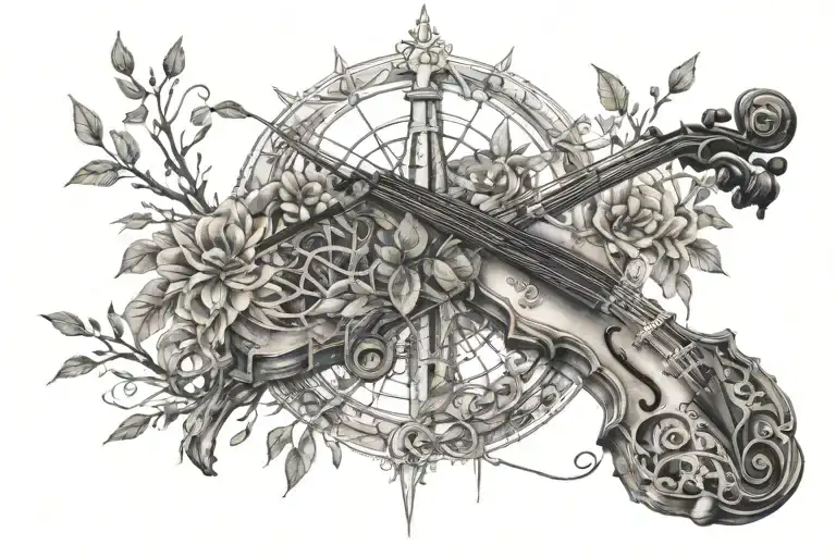 African Thorn Tree With The Roots Wrapped Around A Violin Within A Compass