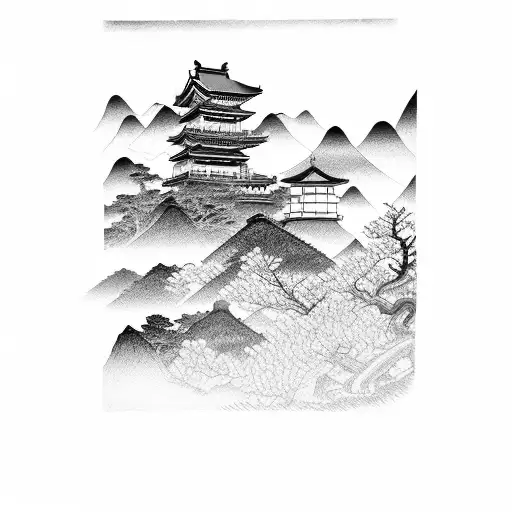 Samurai Standing On A Cliff Overlooking A Traditional Japanese Landscape