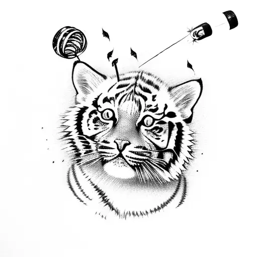Cat With Tiger Stripes And Wearing Little Boots Holding A Sparkler In Paw
