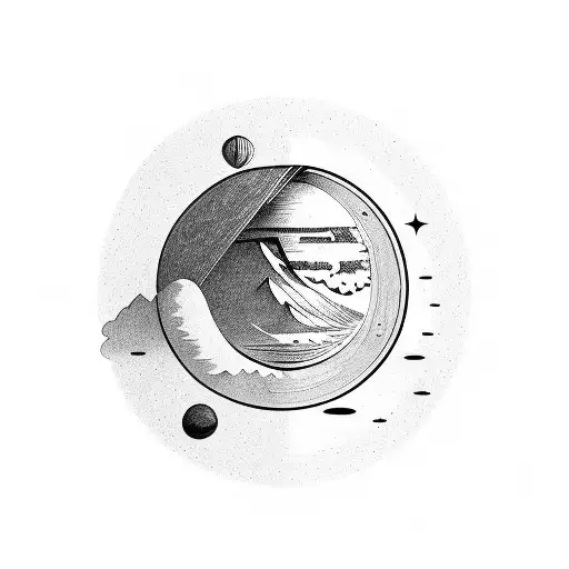 Half Camera And Upside Down Mountain And Saturn In Between Connecting Them