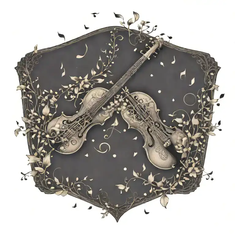 Music Notes Shaped As An Aeroplane Flowing From A Violin With African Thorn Tree