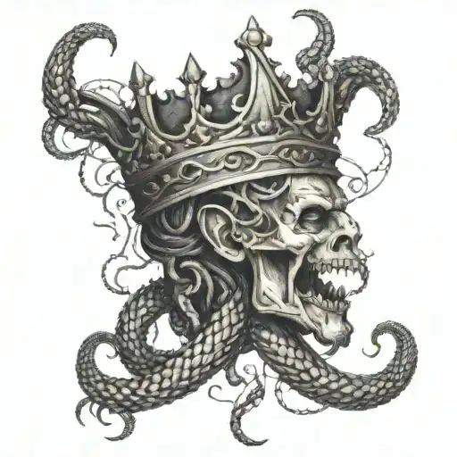 A Crown Made Of Intertwined Snakes Biting Into A Man's Neck