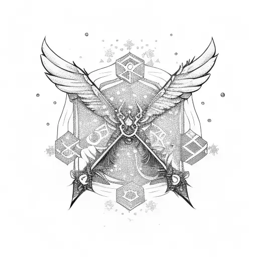 White Wings With Big Snow Flakes In The Centre And A Crystal Sword In Diagonal