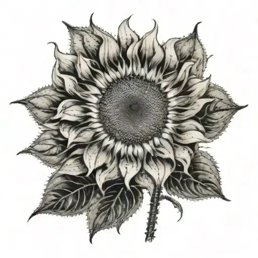 A Beautiful Sunflower With Intricate Dotwork Details