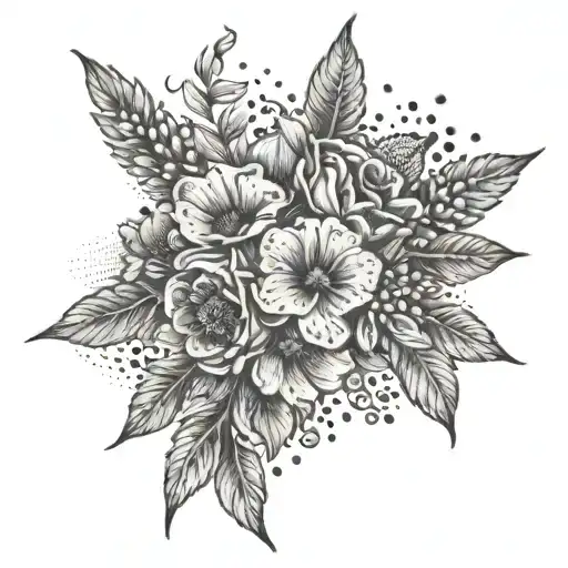 A Tattoo Of A Bouquet Of Flowers With A Beach Landscape In The Background
