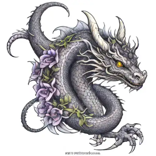 Full Length Dragon With Purple Flowers Wrapping