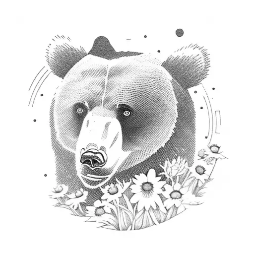 Bear Traveling Over A Mountain With Black Eyed Susans