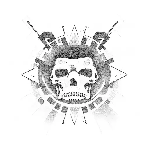 A Soldier Silhouette Standing In Front Of A Setting Sun With A Subtle Memento Mori Symbol