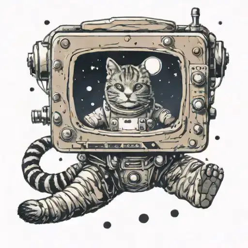 A Tv Screen Showing A Cat Astronaut Exploring Outer Space