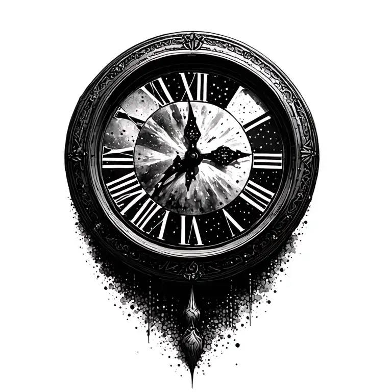 Round Clock Pointing To Midnight In Roman Numerals