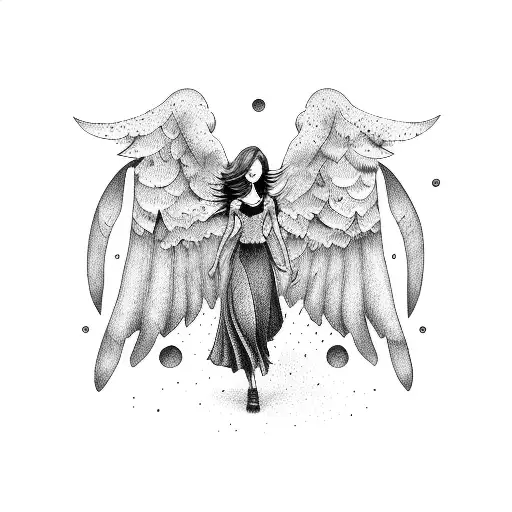 Mystical Girl With Wings Cartoon Style Whimsical