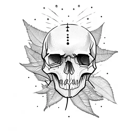 Tarot Card With Skull And Leaves