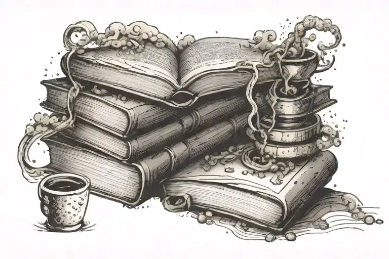 A Stack Of Books With Swirling Coffee Steam Coming Out Of Them