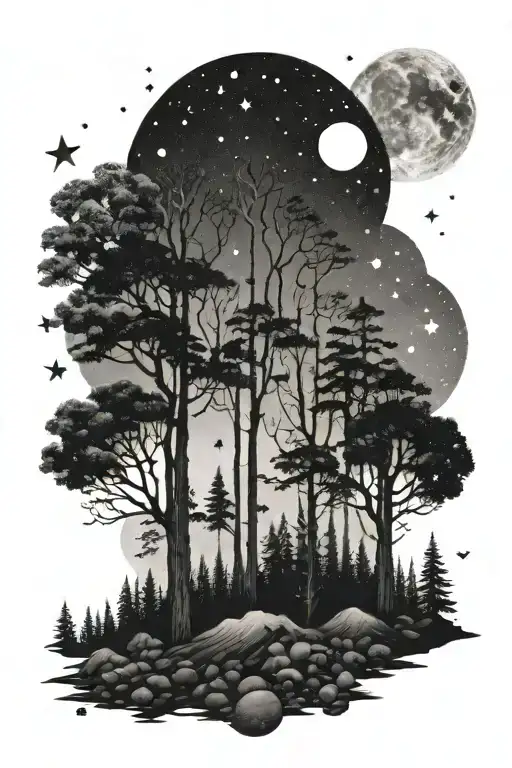 Forest And Moon And Stars