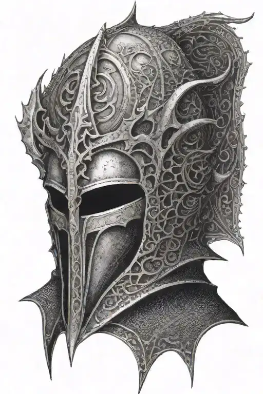 Helmet Of The Witchking Of Angmar With The Eye Of Sauron In The Background