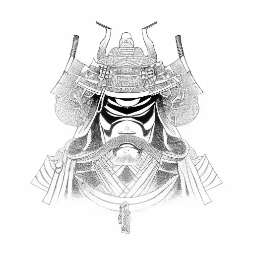 Samurai Mask With Katana Behind