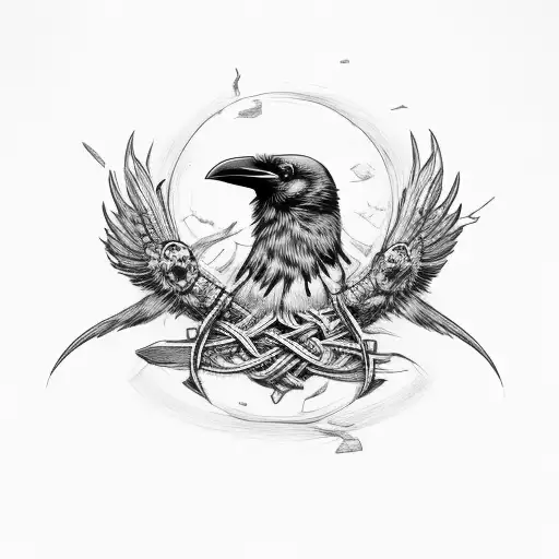 Raven With Vikings Symbols And Skull