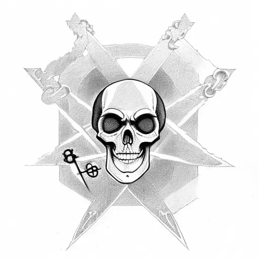 Gothic Skeleton Key With Upside Down Cross And Pentagram On The Part Where You Hold The Key