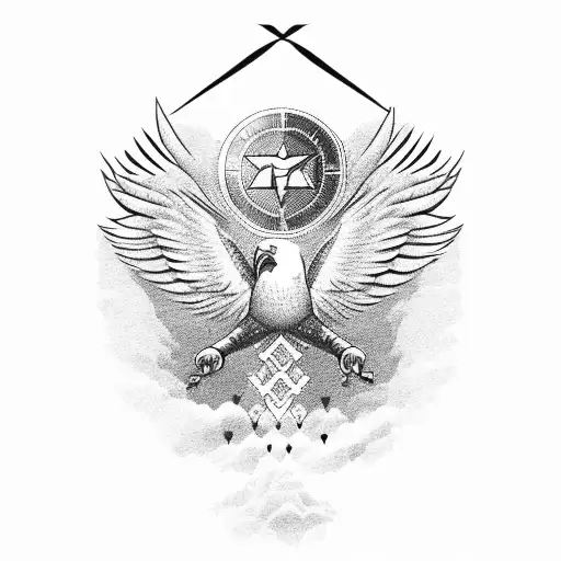 A Dotwork Design Of A Soaring Eagle With Stock Market Symbols Incorporated Into Its Feathers