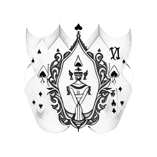 A Queen Of Spades Card Tattoo With Intricate Lace-like Patterns