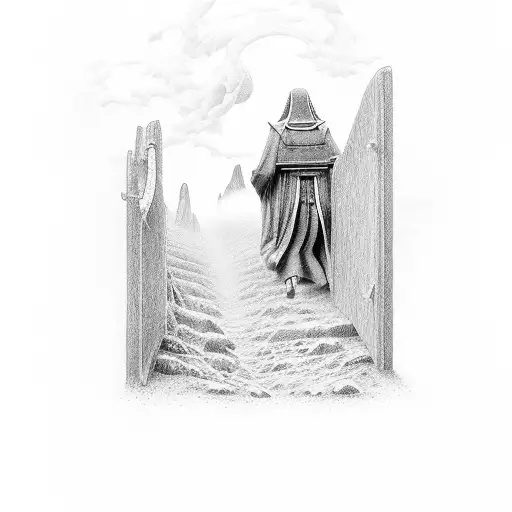 Adult And Kid Walking Up Heaven Gates