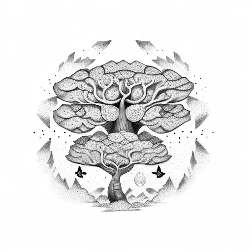 A Few Large Butterflies Flying Around A Large Baobab Tree