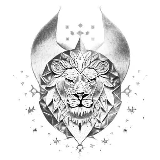 Babylonian Lion With Eagle Wings With Aquila Constellation Incorporated Tattoo