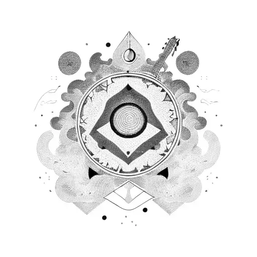 A Blackwork Design Of A Guitar With Constellations As The Sound Waves Coming Out Of It