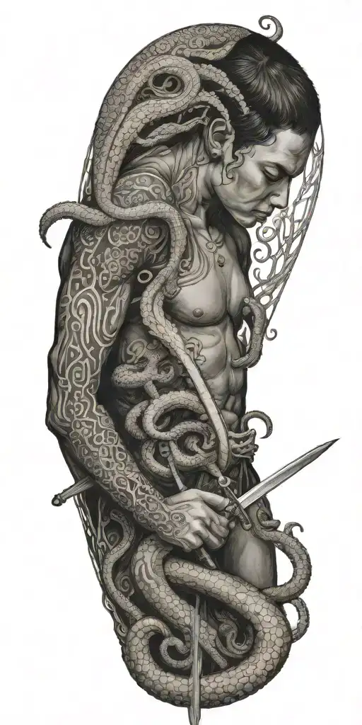 One Boy With Sword Fights Octopus