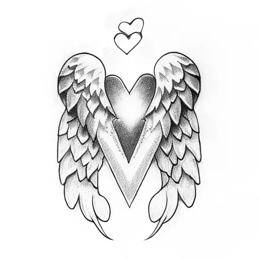 3 Hearts Alongside Angel Wings