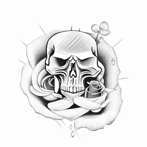 Skull With Rose One Line