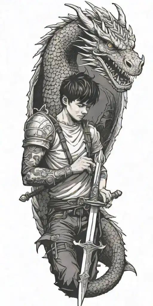 Boy With Sword Fights Dragon