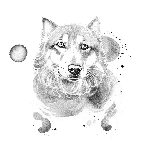 Outline Of 3 Dogs And A Cat Over Abstract Rainbow Watercolor Background