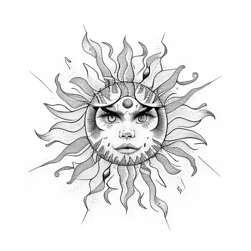 Twisted Sun Lineart With Fire