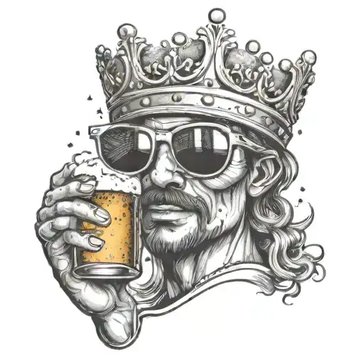 A Crown Drinking A Beer Wearing Sunglasses