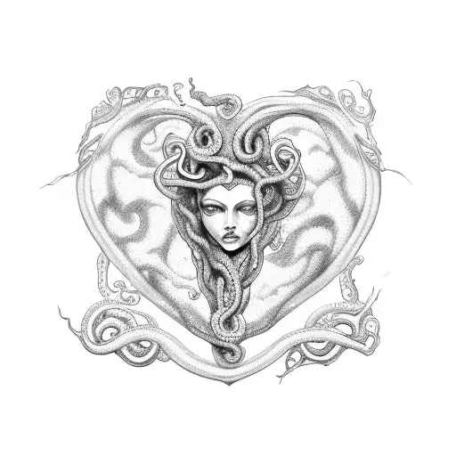 Medusa With Serpents Forming A Heart Shape Around Her