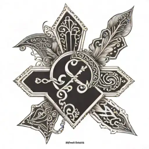 An Arrow Design Intertwined With Henna Patterns And Celtic Symbols