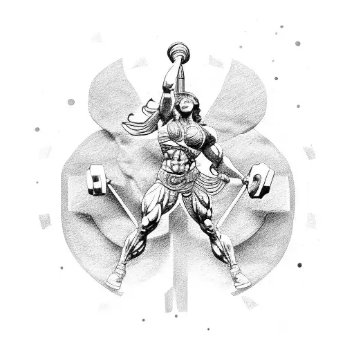 A Muscular Figure Lifting Weights With Greek Gods And Goddesses Cheering In The Background