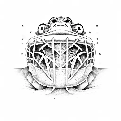 Crouching Frog Wearing Hockey Goalie Helmet