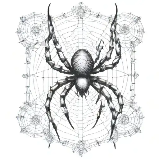 An Abstract Representation Of A Spider Intertwined With Cybersigilism Symbols On A Fence