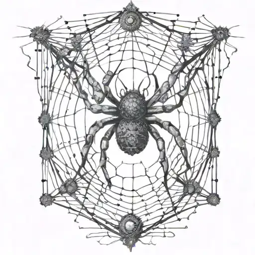 An Abstract Representation Of A Spider Intertwined With Cybersigilism Symbols On A Fence
