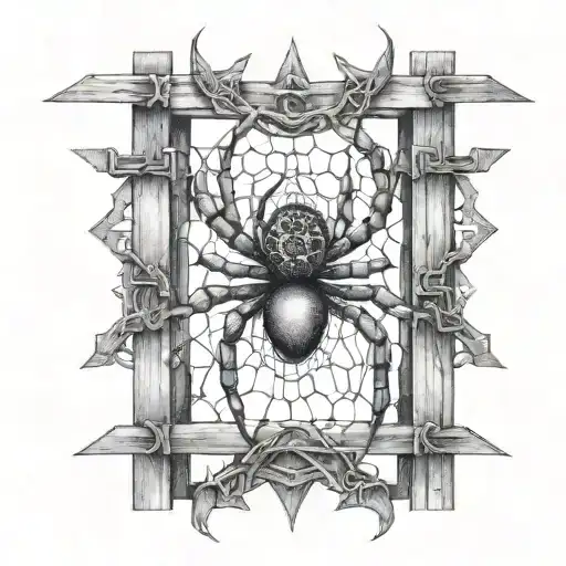 An Abstract Representation Of A Spider Intertwined With Cybersigilism Symbols On A Fence