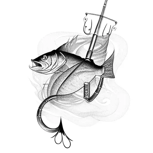 A Fishing Rod And Hook With Delicate Dotwork Embellishments