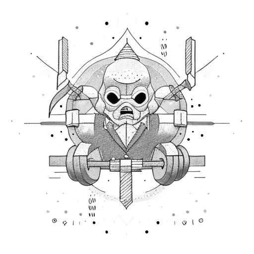 A Dotwork Tattoo Of A Strong Motivational Quote Wrapped Around Gym Equipment