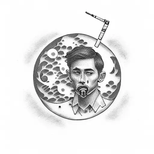 Man On The Moon Logo Smoking A Cigarette