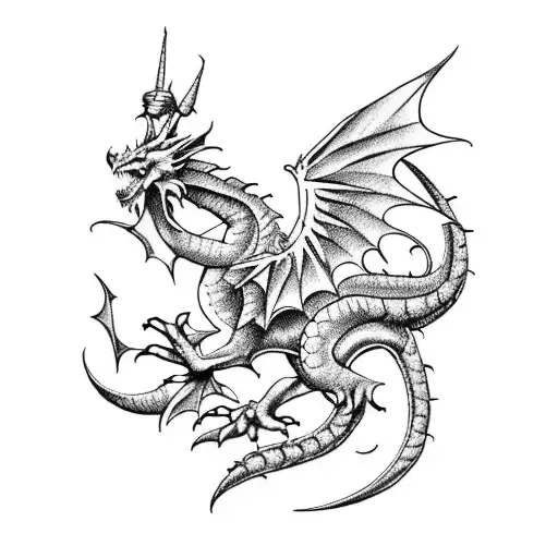 Create A Tattoo Of A Welsh Dragon Playing Soccer On A Field Shaped Like Wales