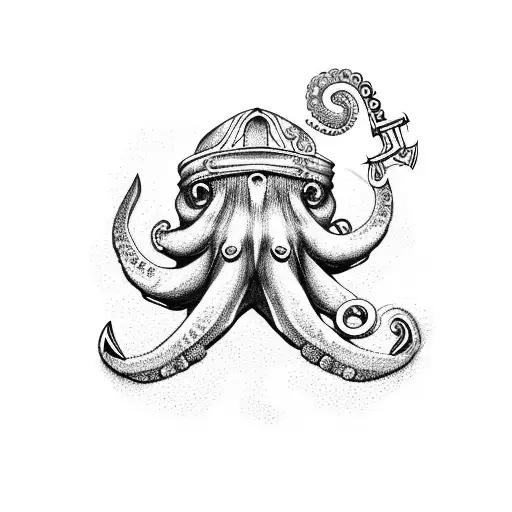 Octopus With Sunked Boat And Anchor