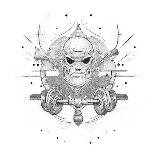 A Dotwork Tattoo Of A Strong Motivational Quote Wrapped Around Gym Equipment