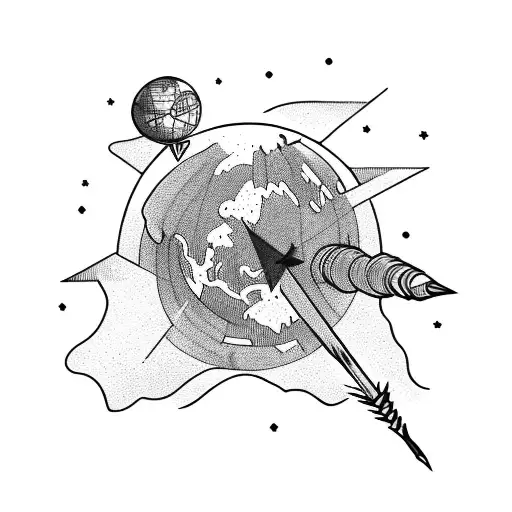 A Globe With An Arrow Through With Mountains With The Atom Adrenaline And With Lightning